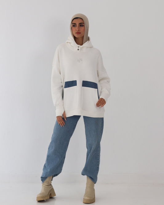 Pocket Twist Hoodie - White