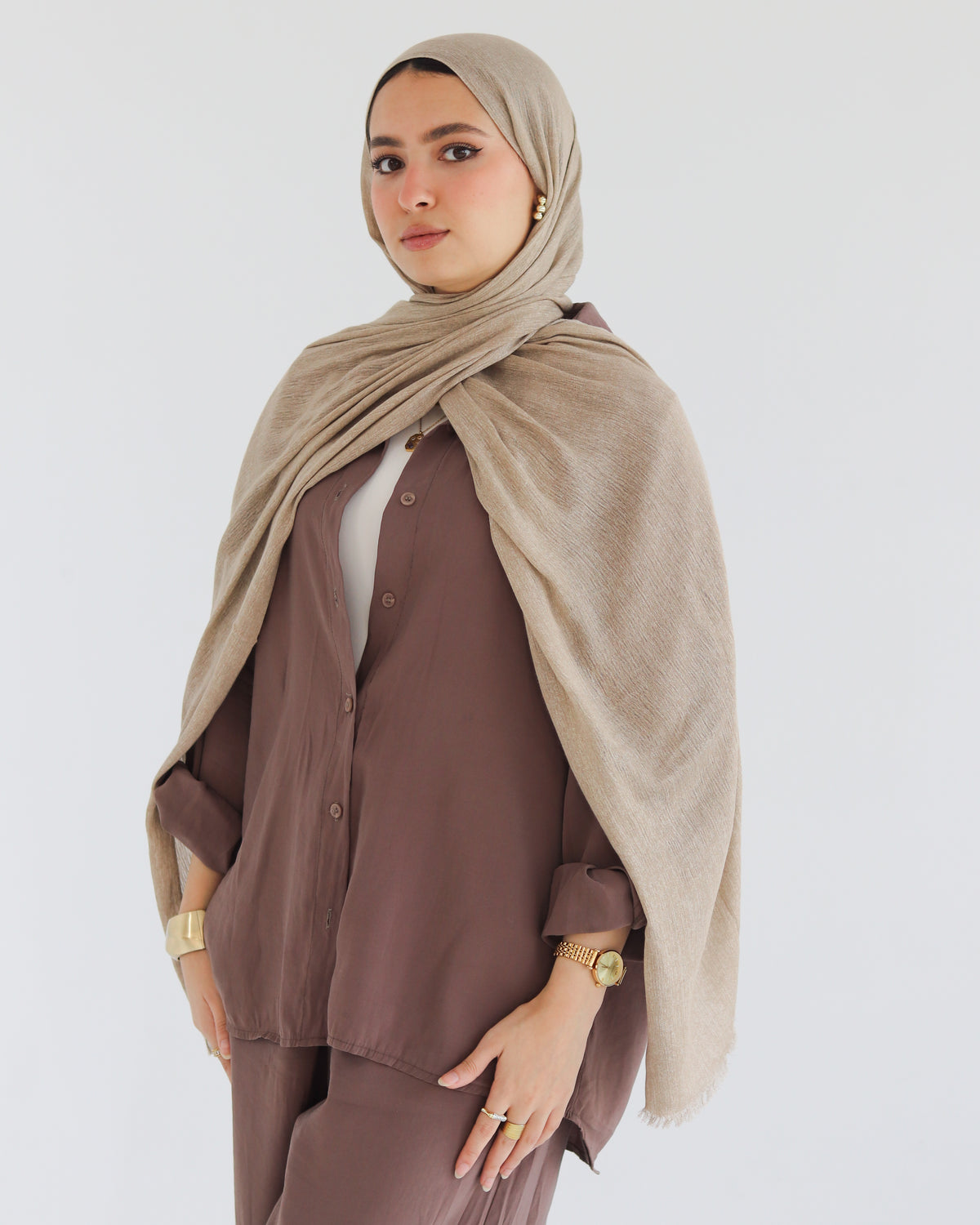Airy Linen Hijab - Sand Beige