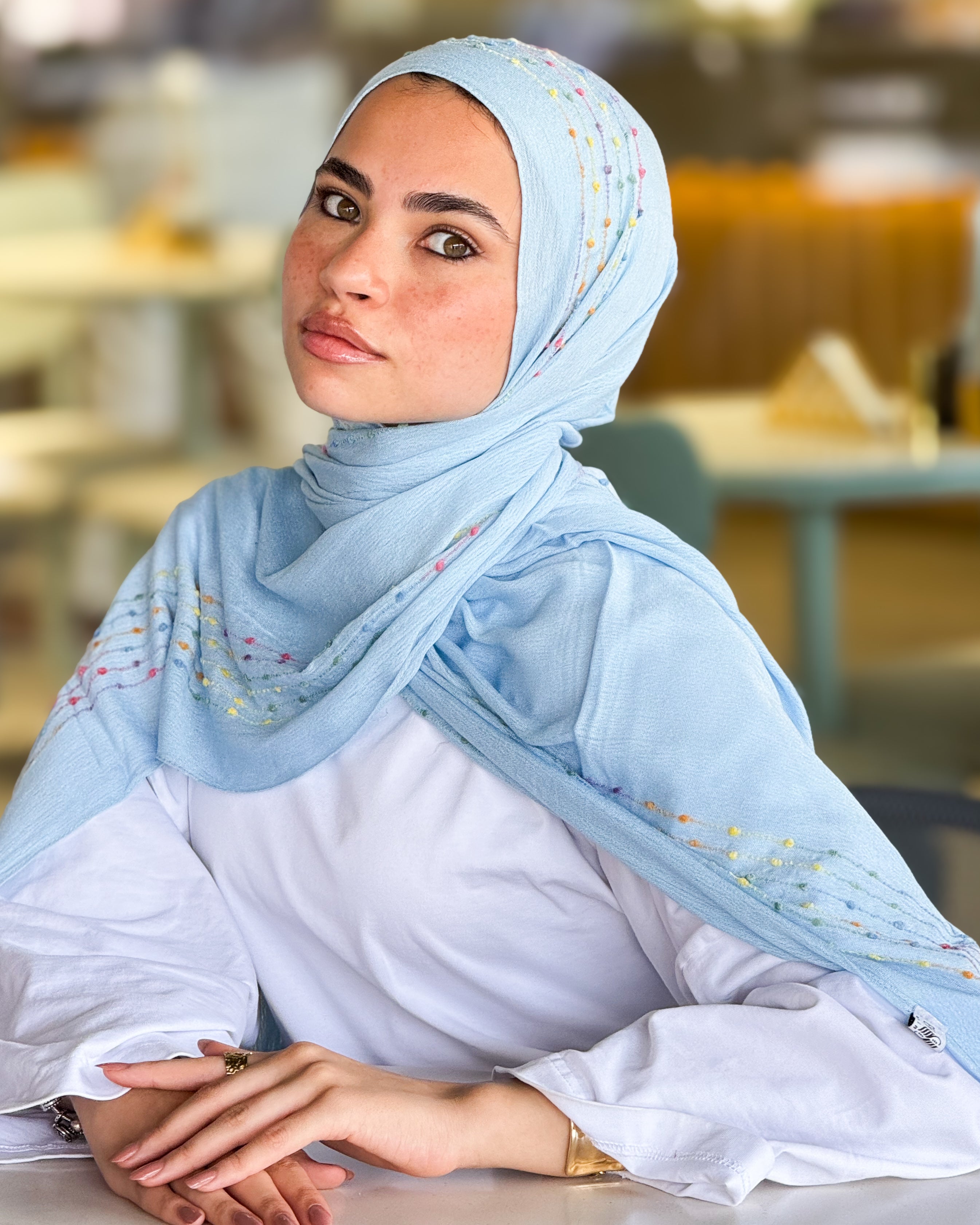 Twist of Lines Hijab - Baby Blue