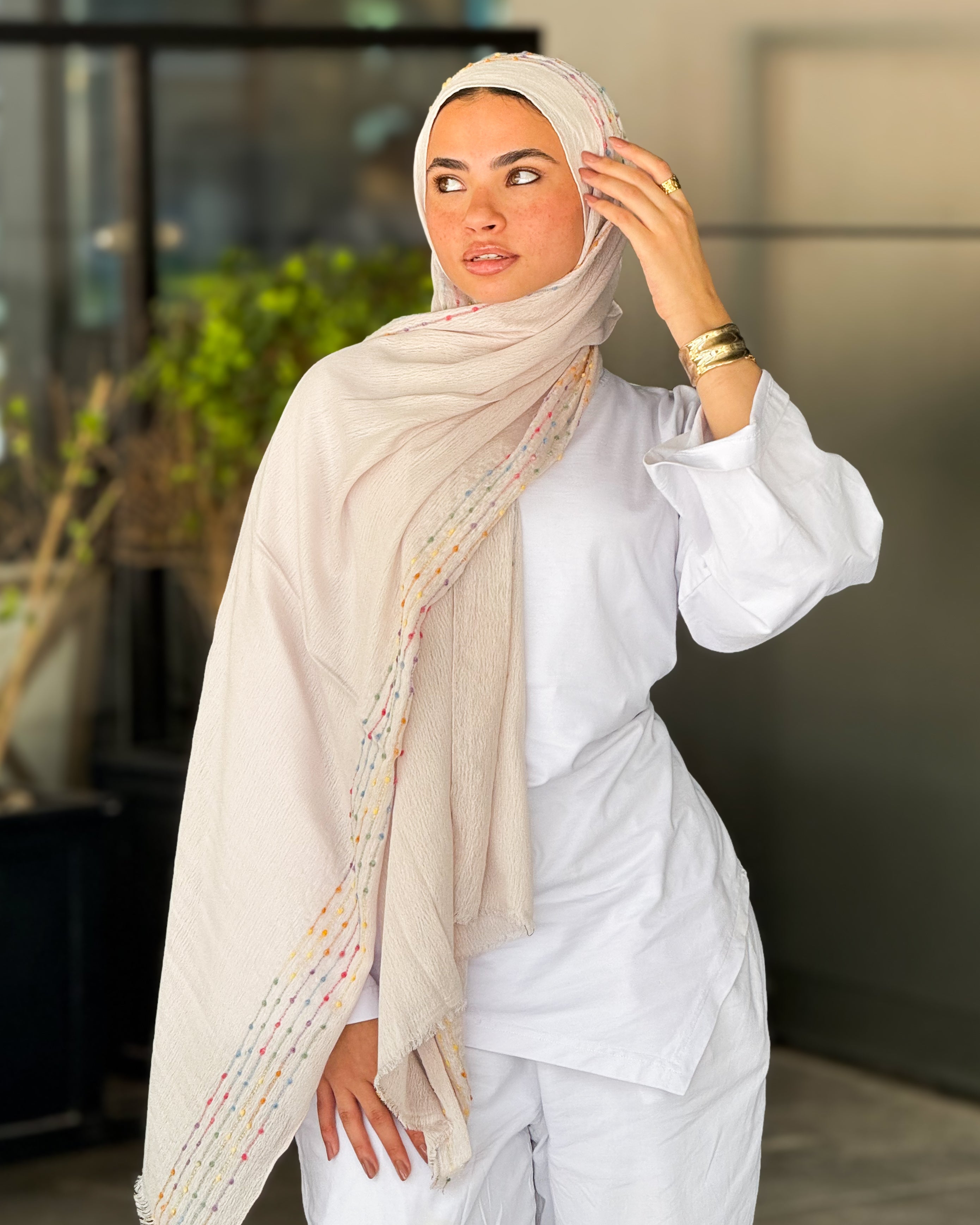 Twist of Lines Hijab - Sand Beige