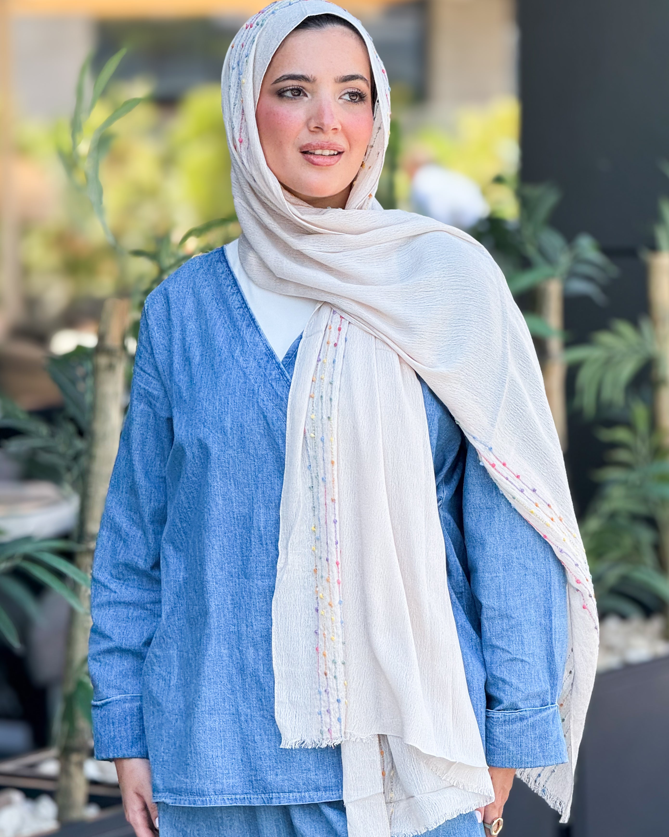 Twist of Lines Hijab - Cream Beige