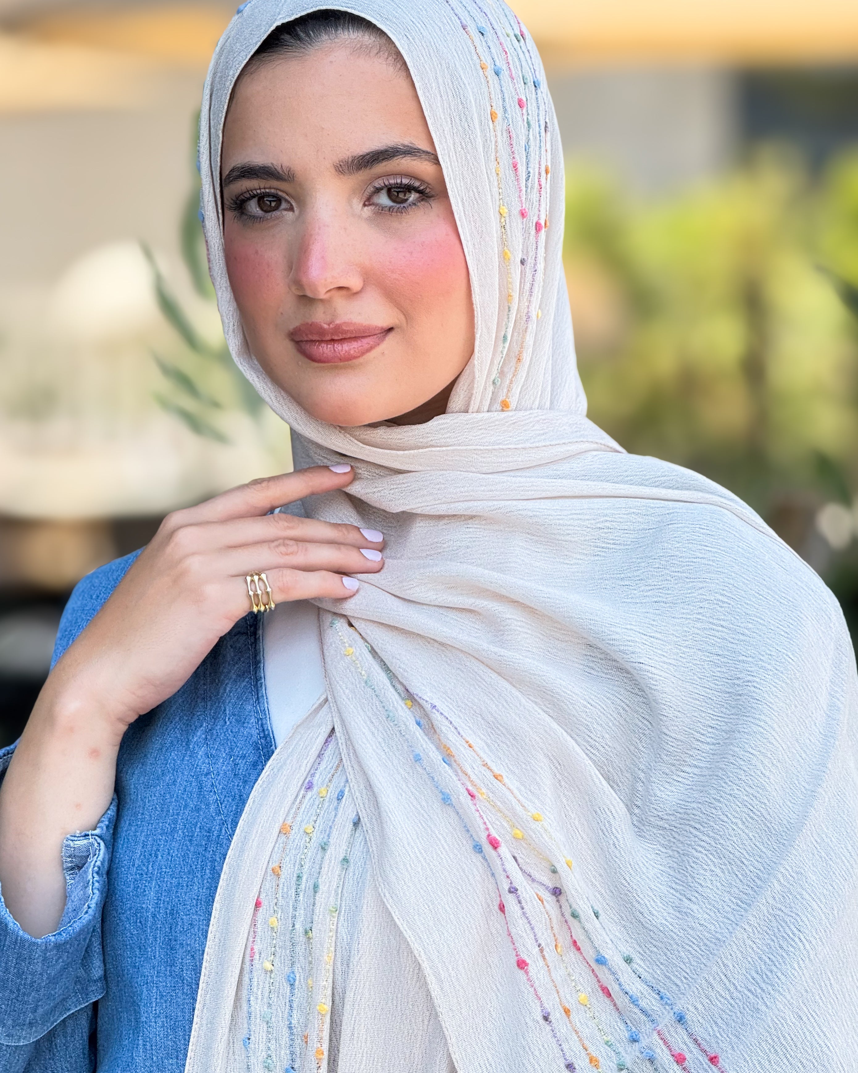 Twist of Lines Hijab - Cream Beige