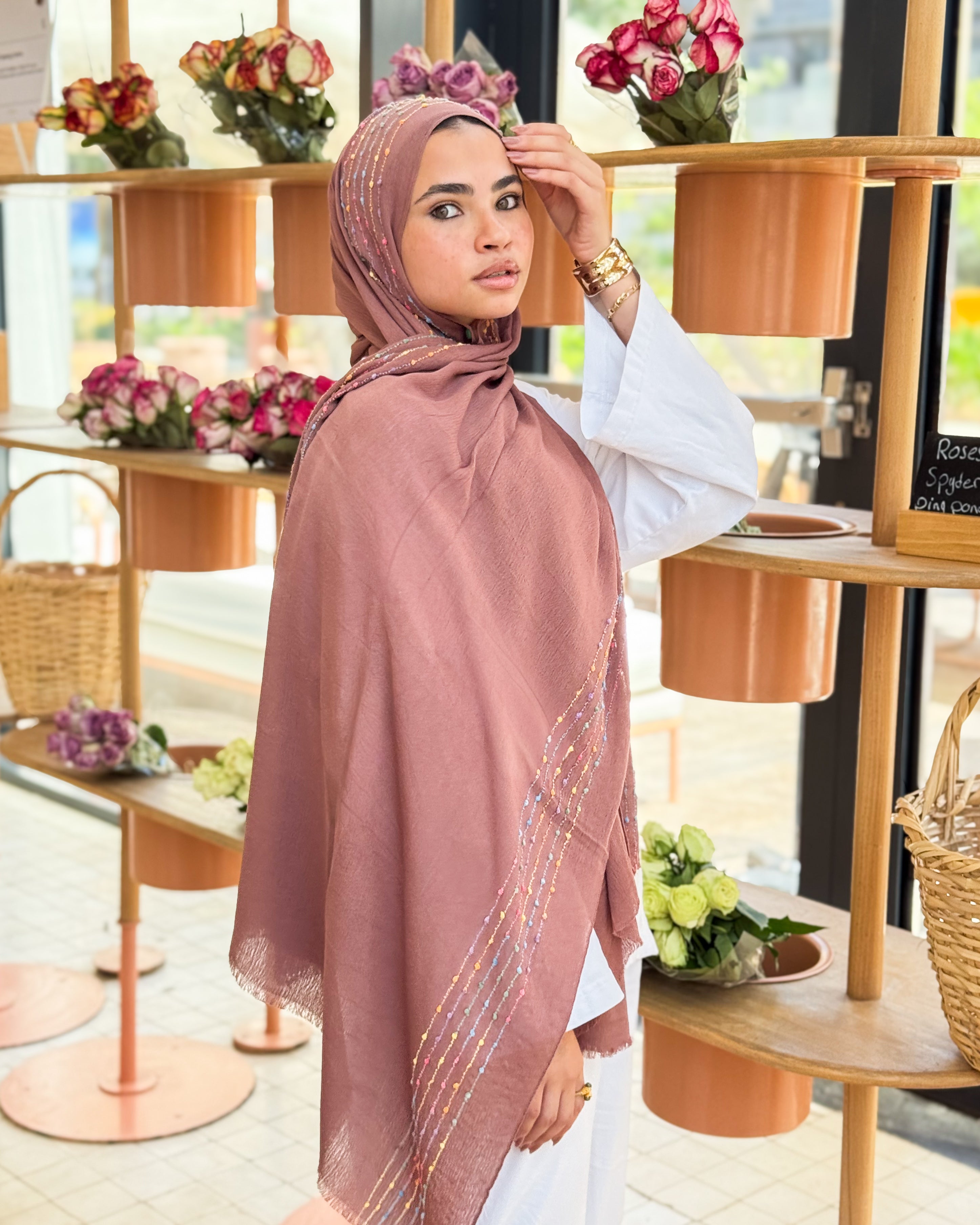 Twist of Lines Hijab - Wood Rose