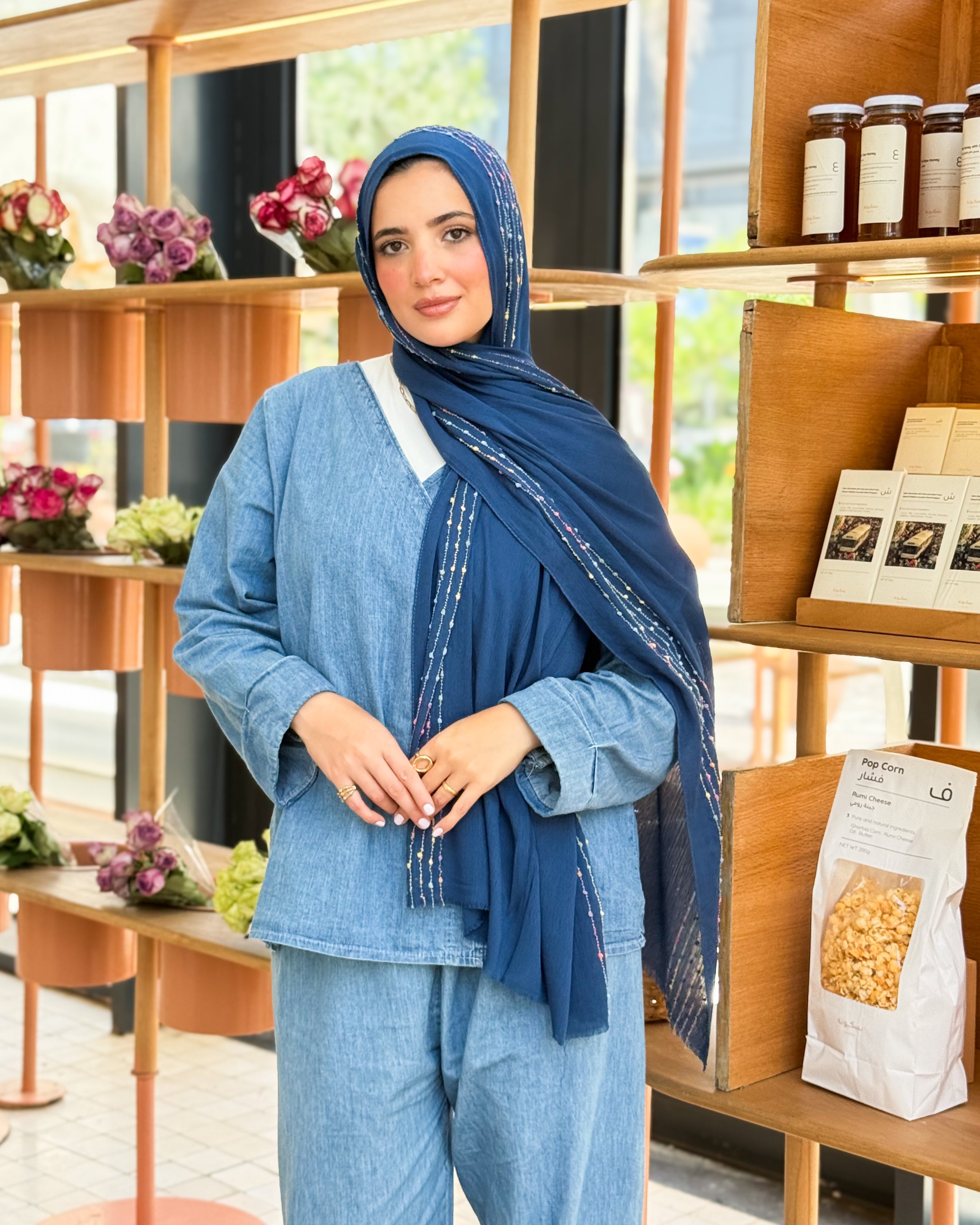 Twist of Lines Hijab - Teal Blue