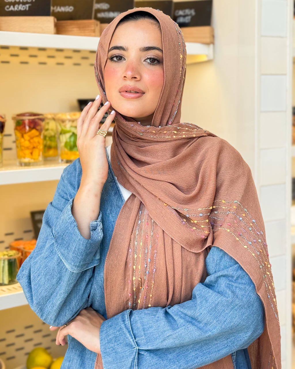 Twist of Lines Hijab -  Brown