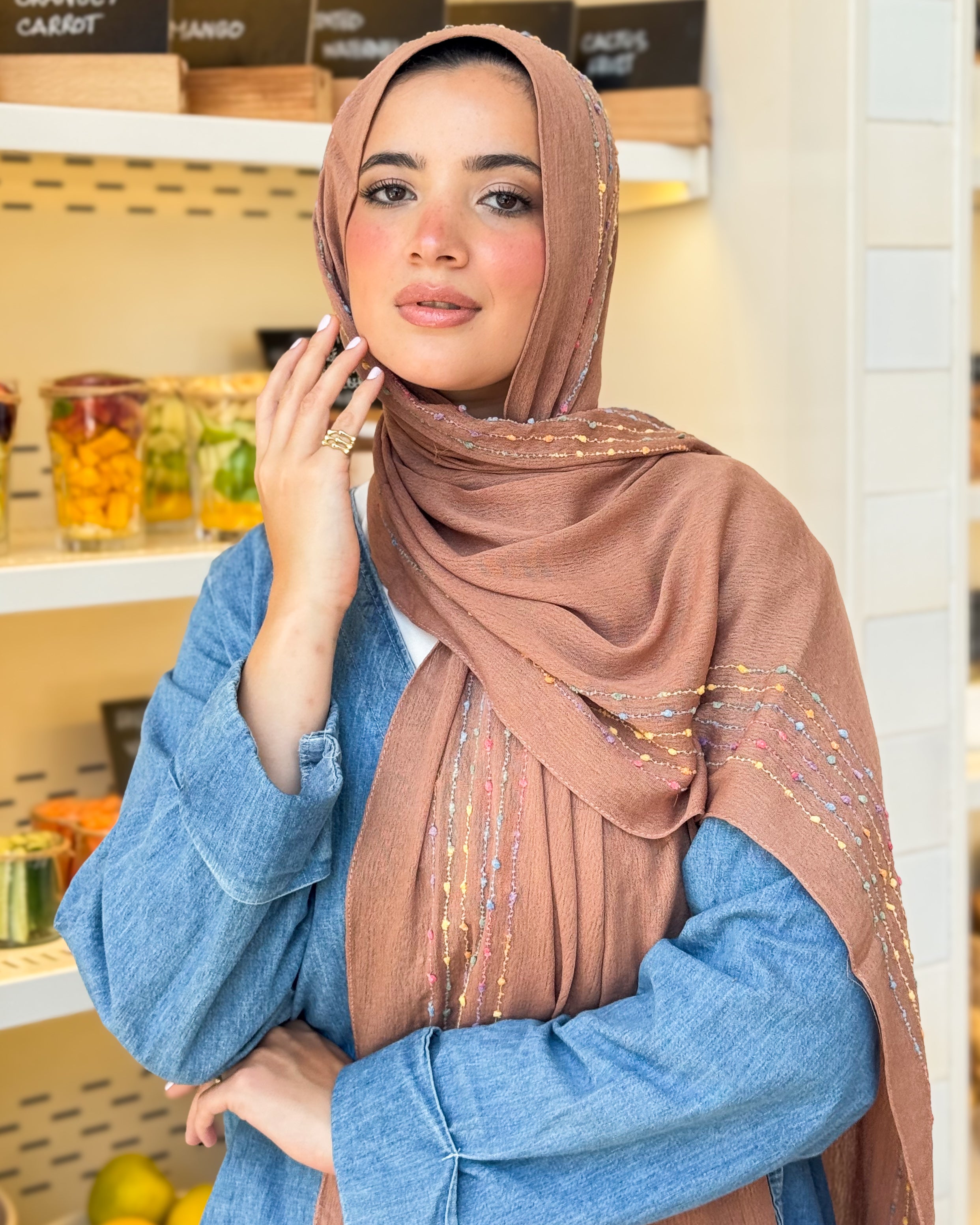 Twist of Lines Hijab -  Brown
