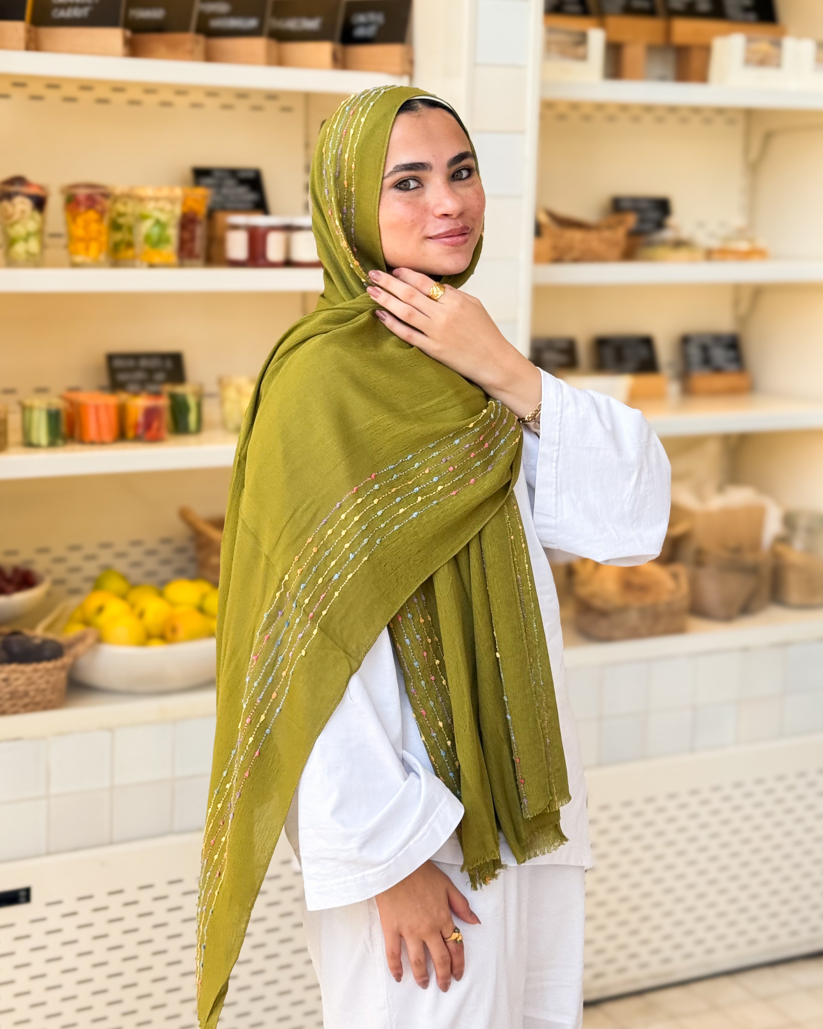Twist of Lines Hijab - Lime