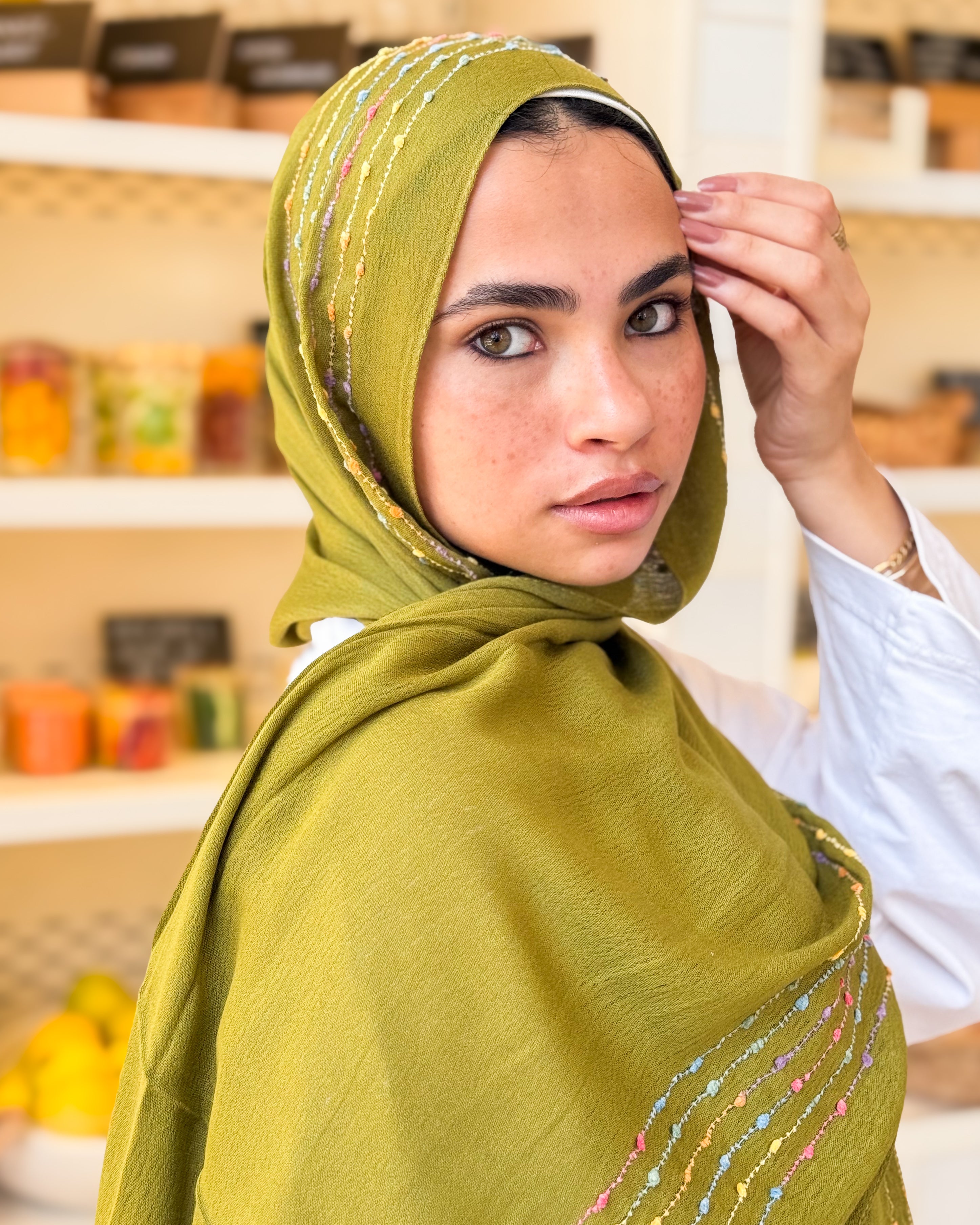 Twist of Lines Hijab - Lime