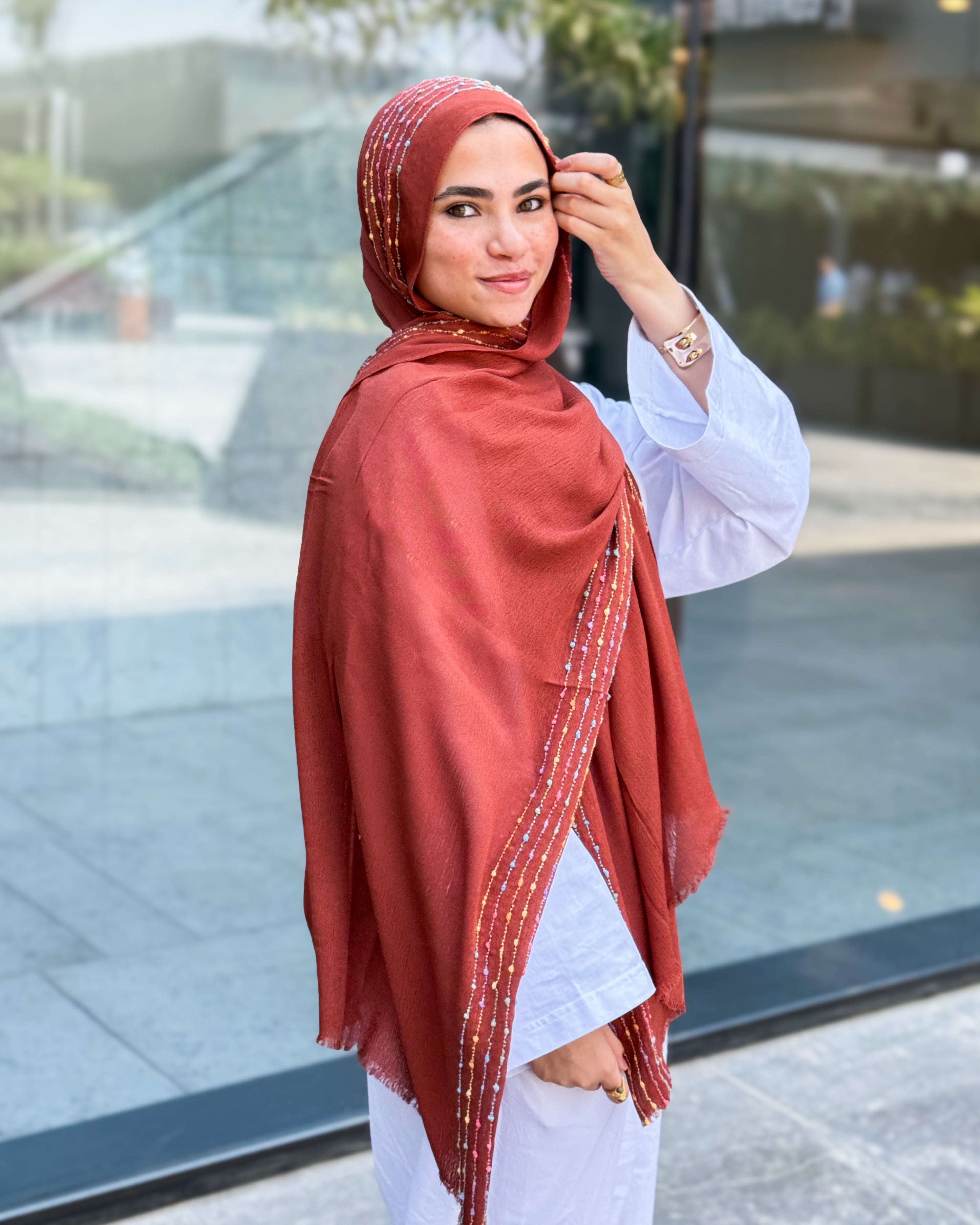Twist of Lines Hijab - Ginger Orange