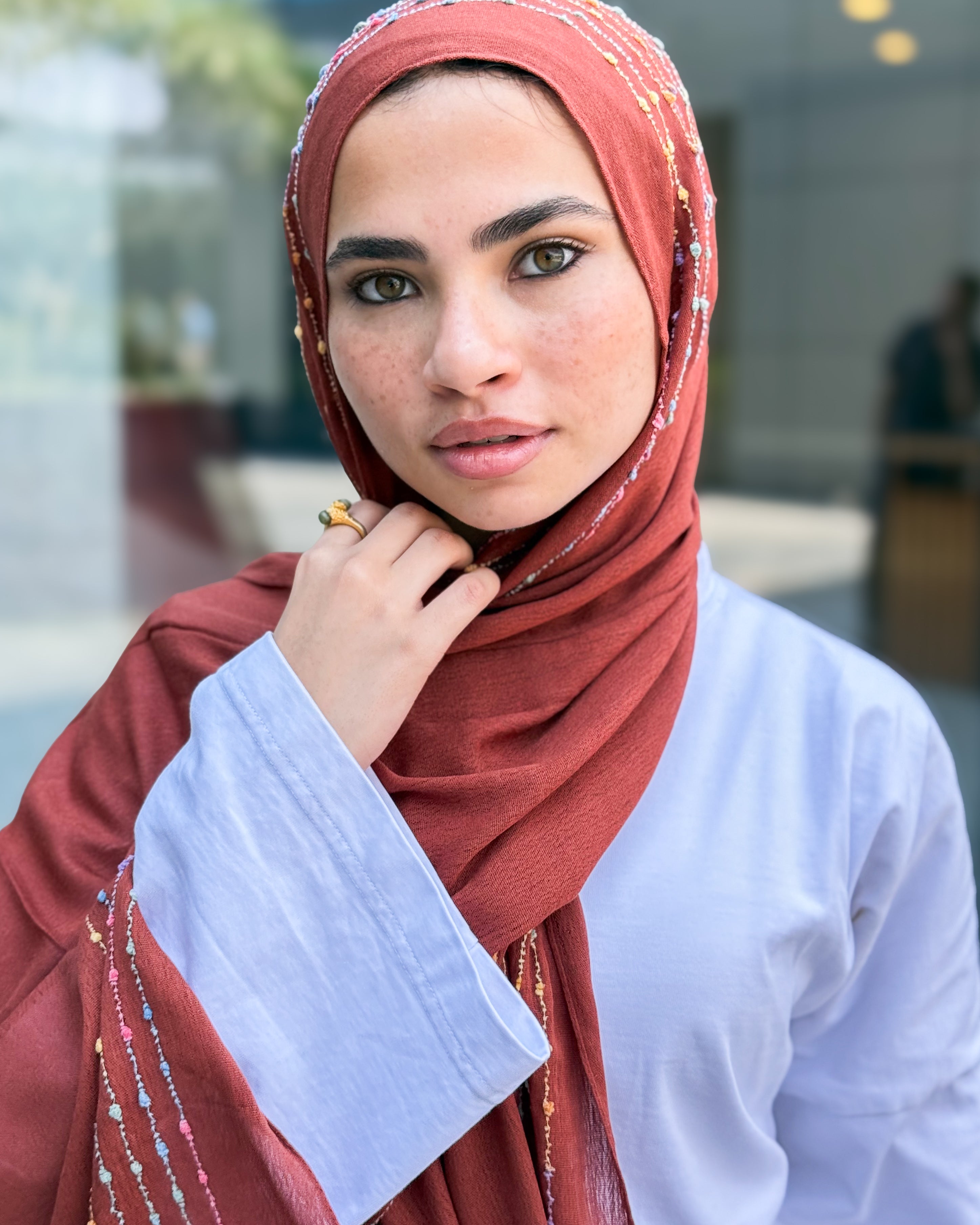 Twist of Lines Hijab - Ginger Orange