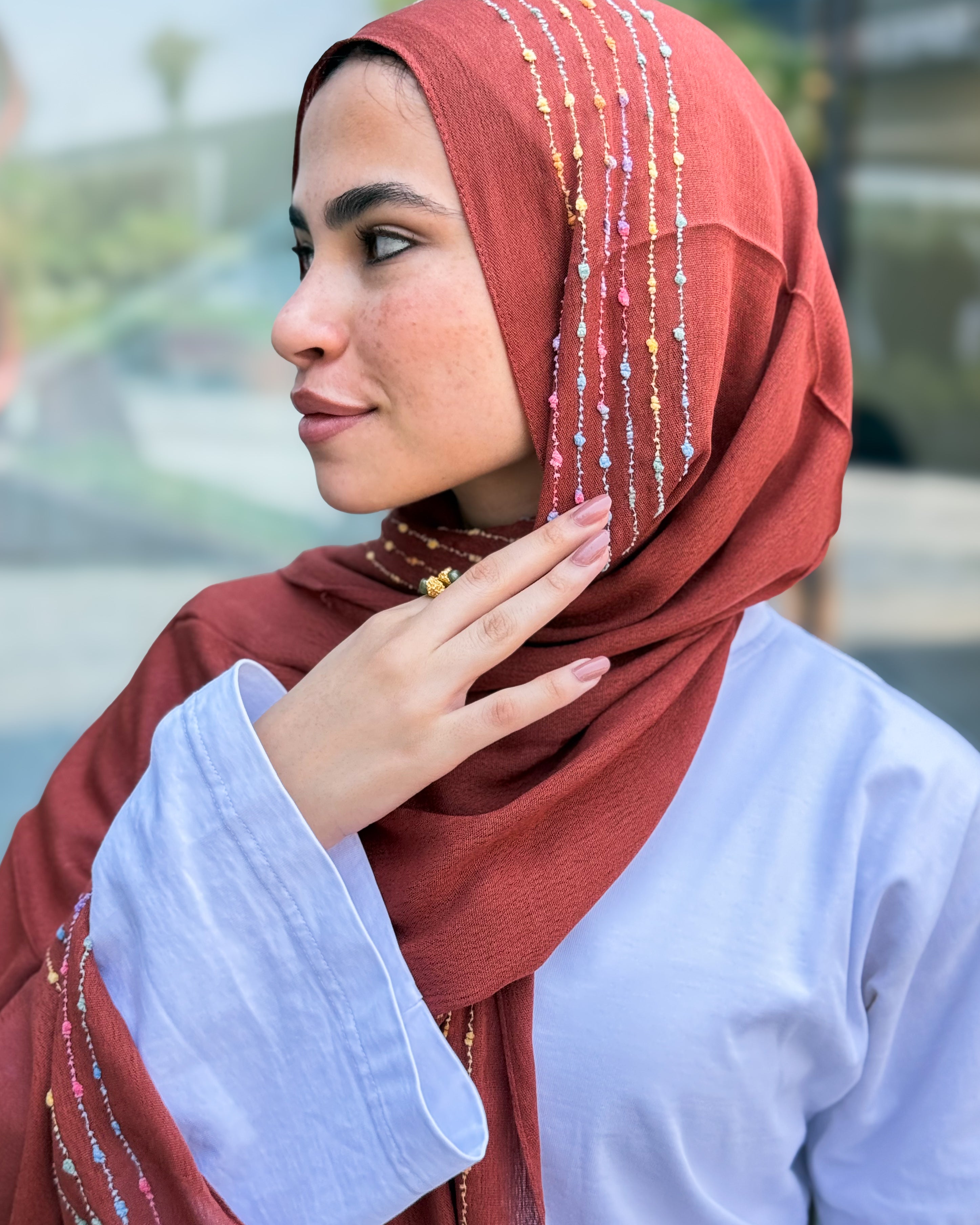 Twist of Lines Hijab - Ginger Orange